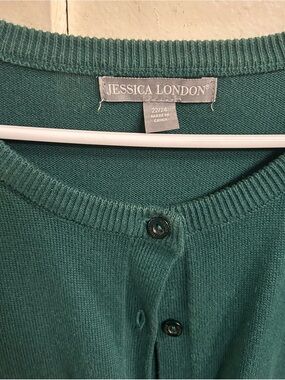 Jessica London Teal Button-Front Crewneck Cardigan